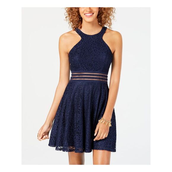 CITY STUDIO Womens Zippered Sleeveless Square Neck Full-Length Prom Fit + Flare Dress